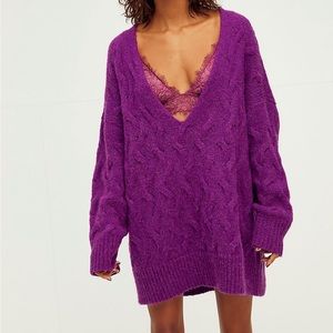 Free People June Cable V Neck sweater